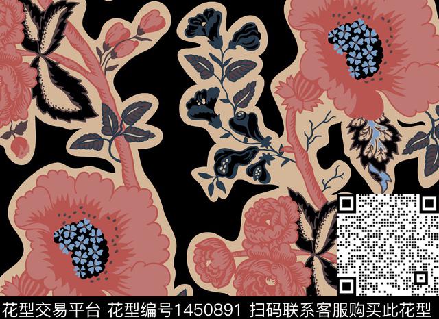 花卉真丝中老年数码印花华亿平台下载（图片编号: 1450891） - 瓦栏（Walan）