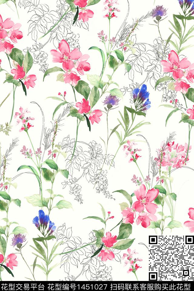 花卉小清新真丝数码印花华亿平台下载（图片编号: 1451027） - 瓦栏（Walan）