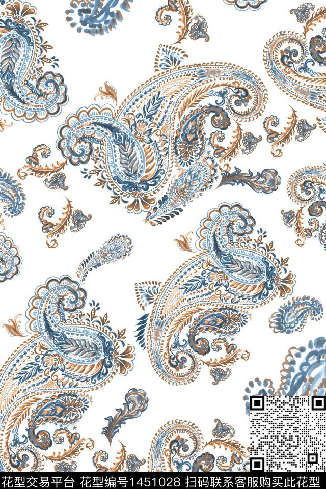 时尚佩斯利真丝数码印花华亿平台下载（图片编号: 1451028） - 瓦栏（Walan）