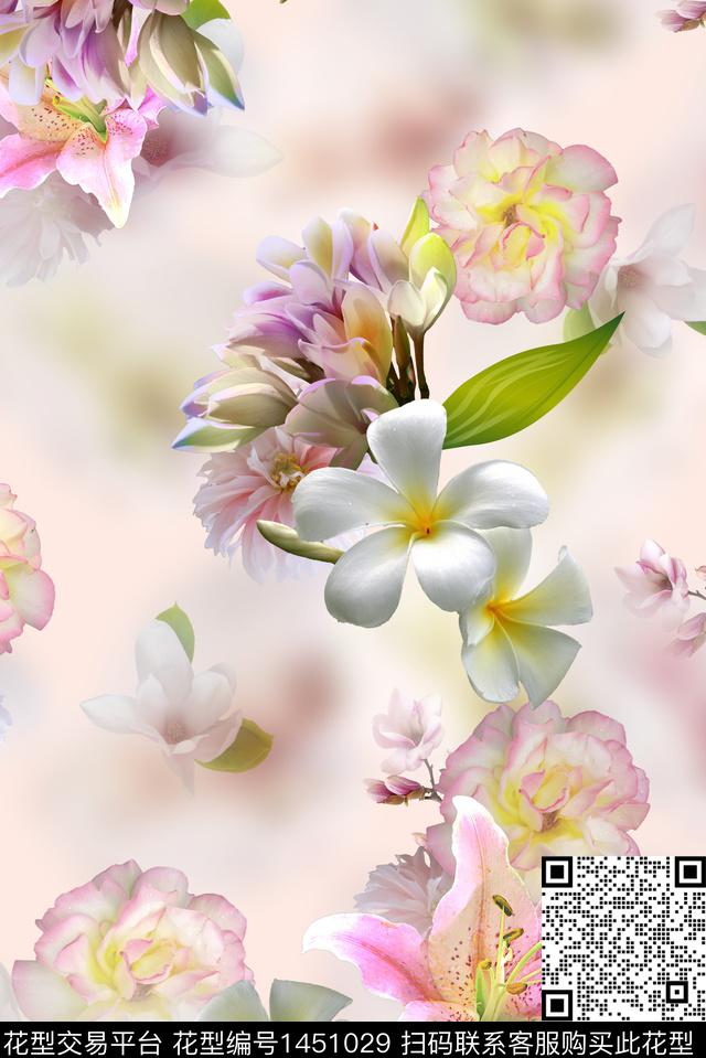 花卉小清新真丝数码印花华亿平台下载（图片编号: 1451029） - 瓦栏（Walan）