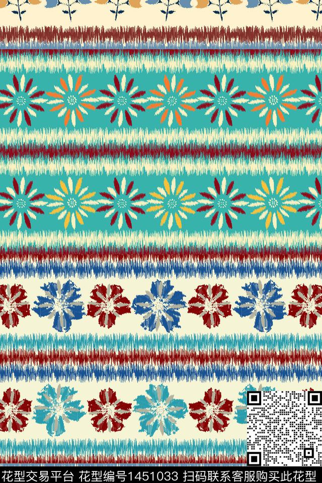 民族花卉民族风条纹传统印花华亿平台下载（图片编号: 1451033） - 瓦栏（Walan）