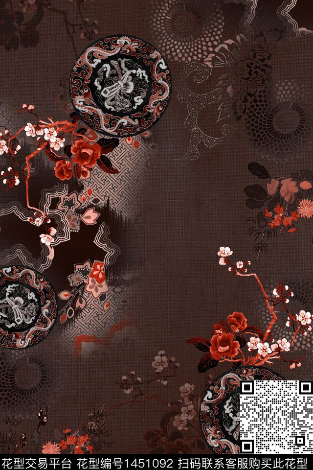花卉大牌风香云纱数码印花华亿平台下载（图片编号: 1451092） - 瓦栏（Walan）