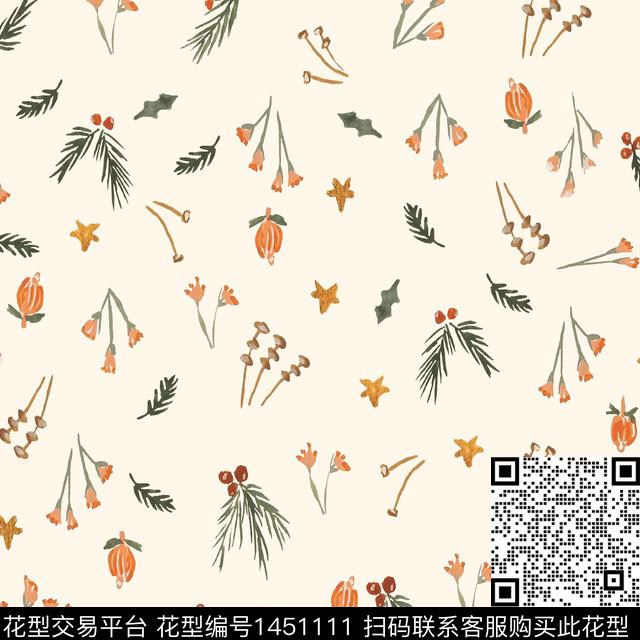 小碎花绿植树叶笔触数码印花华亿平台下载（图片编号: 1451111） - 瓦栏（Walan）