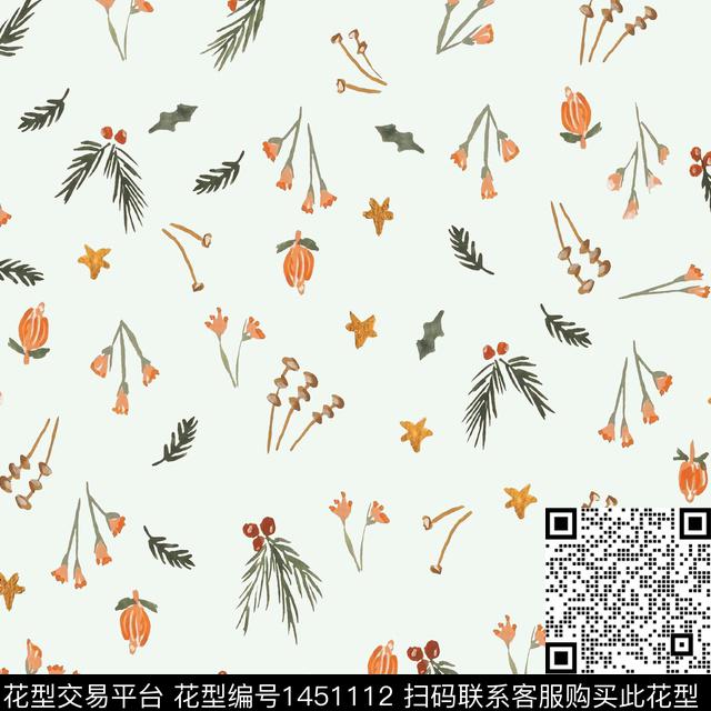 小碎花绿植树叶笔触数码印花华亿平台下载（图片编号: 1451112） - 瓦栏（Walan）