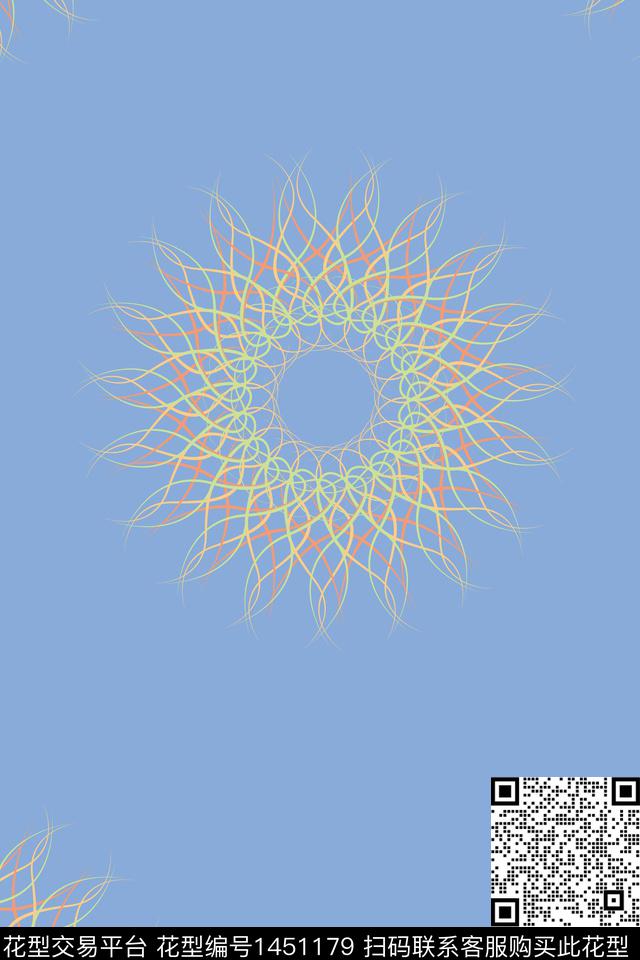 几何花卉大牌风数码印花华亿平台下载（图片编号: 1451179） - 瓦栏（Walan）