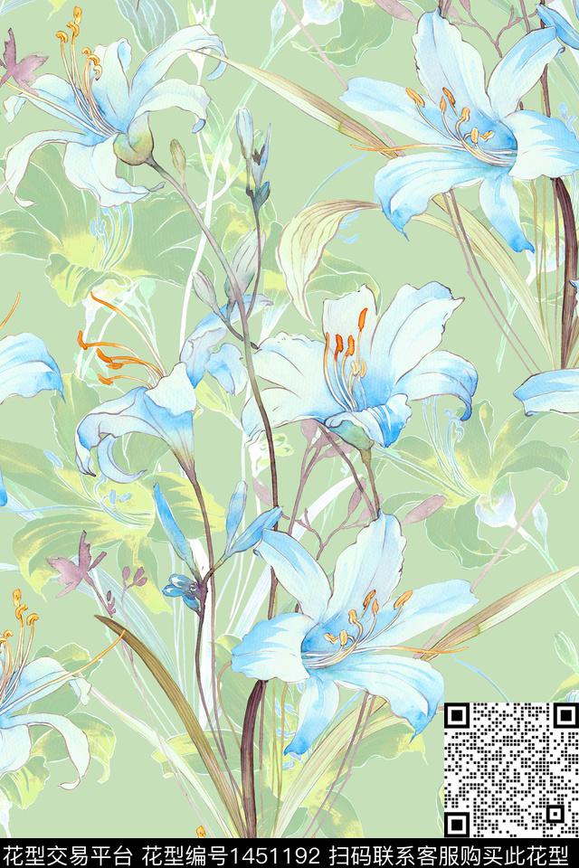 清爽底花卉花卉大牌风数码印花华亿平台下载（图片编号: 1451192） - 瓦栏（Walan）