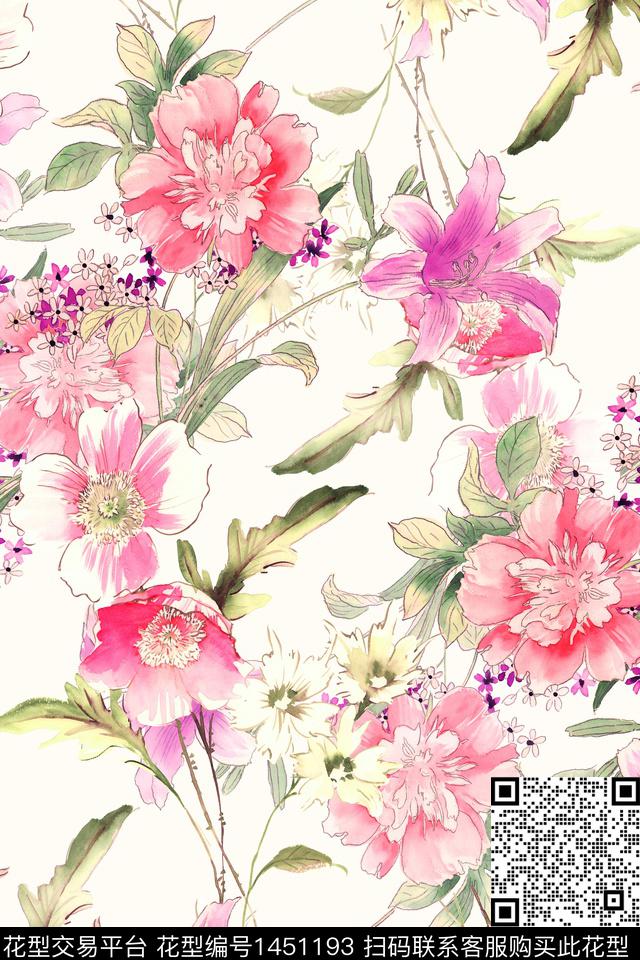 清爽底花卉花卉大牌风数码印花华亿平台下载（图片编号: 1451193） - 瓦栏（Walan）