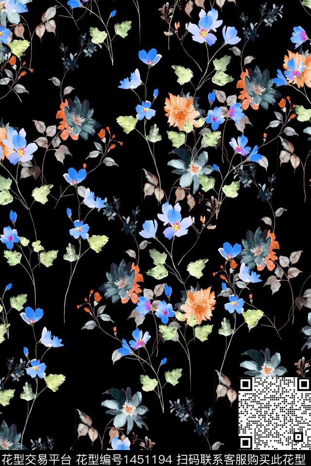 清爽底花卉花卉大牌风数码印花华亿平台下载（图片编号: 1451194） - 瓦栏（Walan）