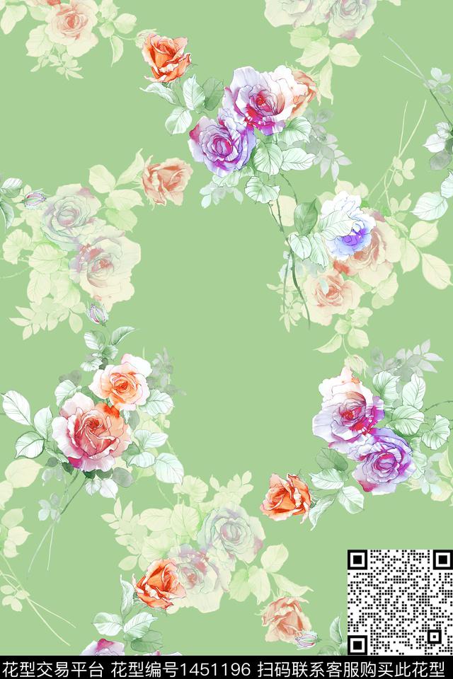 清爽底花卉花卉大牌风数码印花华亿平台下载（图片编号: 1451196） - 瓦栏（Walan）
