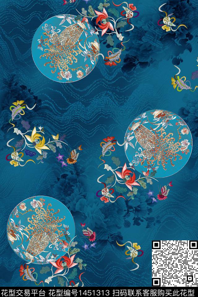 民族花卉花卉香云纱数码印花华亿平台下载（图片编号: 1451313） - 瓦栏（Walan）