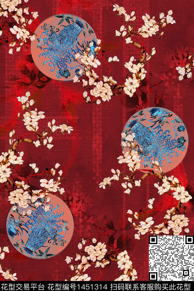花卉香云纱真丝数码印花华亿平台下载（图片编号: 1451314） - 瓦栏（Walan）