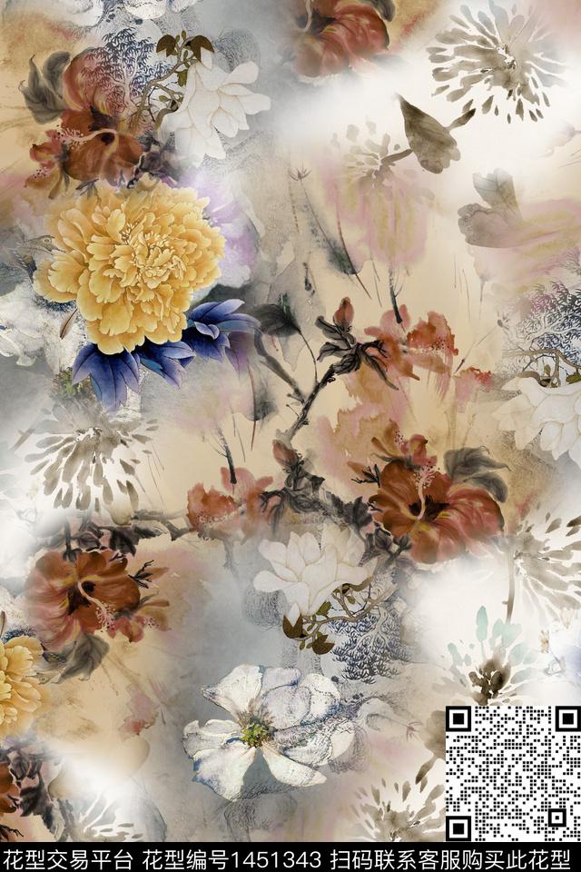 复古香云纱中国风数码印花华亿平台下载（图片编号: 1451343） - 瓦栏（Walan）