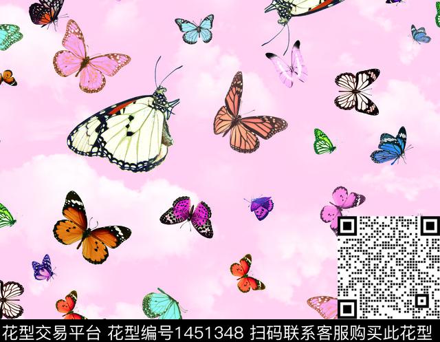 花卉蝴蝶渐变数码印花华亿平台下载（图片编号: 1451348） - 瓦栏（Walan）