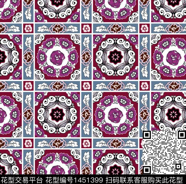 几何民族风花卉传统印花华亿平台下载（图片编号: 1451399） - 瓦栏（Walan）