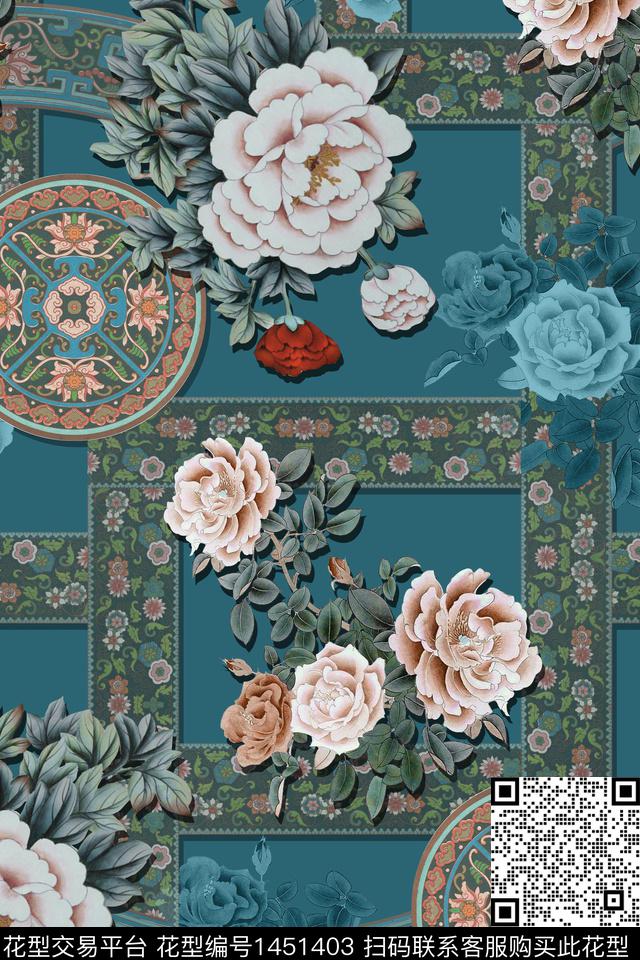 中国风几何香云纱数码印花华亿平台下载（图片编号: 1451403） - 瓦栏（Walan）