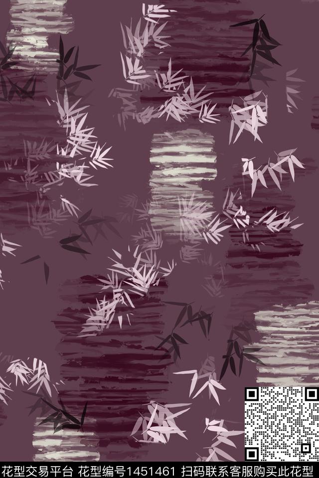 抽象花卉香云纱绿植树叶数码印花华亿平台下载（图片编号: 1451461） - 瓦栏（Walan）