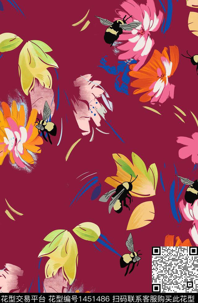 动物头几何花卉数码华亿平台数码印花华亿平台下载（图片编号: 1451486） - 瓦栏（Walan）