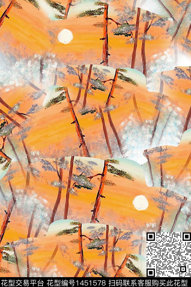 树枝香云纱清爽数码印花华亿平台下载（图片编号: 1451578） - 瓦栏（Walan）