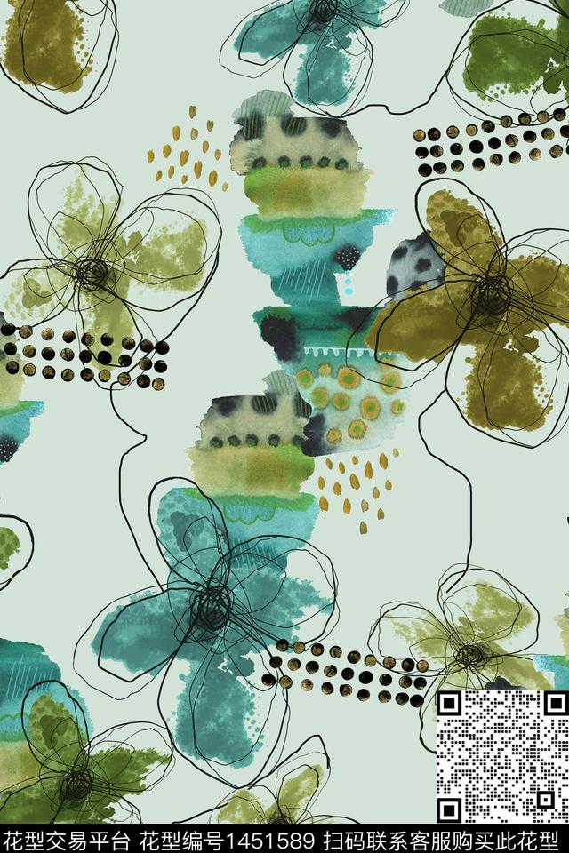 绿植树叶趋势华亿平台花卉数码印花华亿平台下载（图片编号: 1451589） - 瓦栏（Walan）