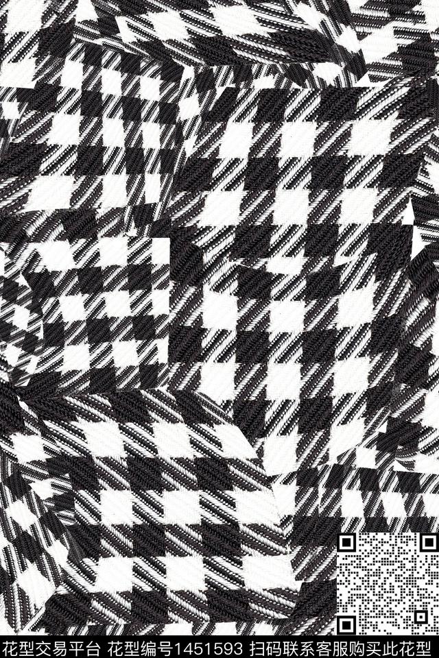 黑白华亿平台几何千鸟格数码印花华亿平台下载（图片编号: 1451593） - 瓦栏（Walan）