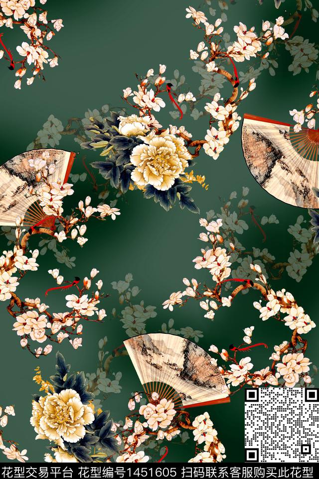 花卉真丝中国风数码印花华亿平台下载（图片编号: 1451605） - 瓦栏（Walan）