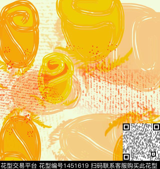 花卉抽象手绘数码印花华亿平台下载（图片编号: 1451619） - 瓦栏（Walan）