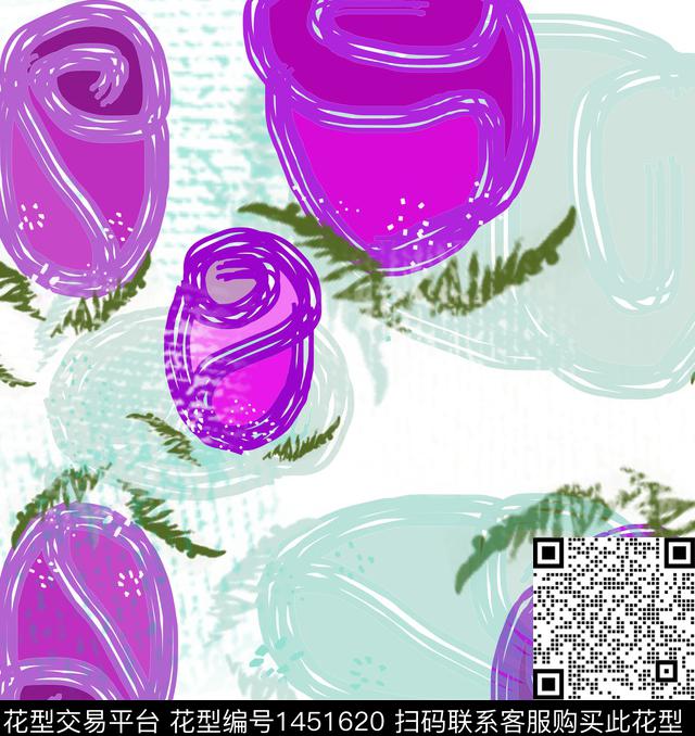 花卉抽象手绘数码印花华亿平台下载（图片编号: 1451620） - 瓦栏（Walan）