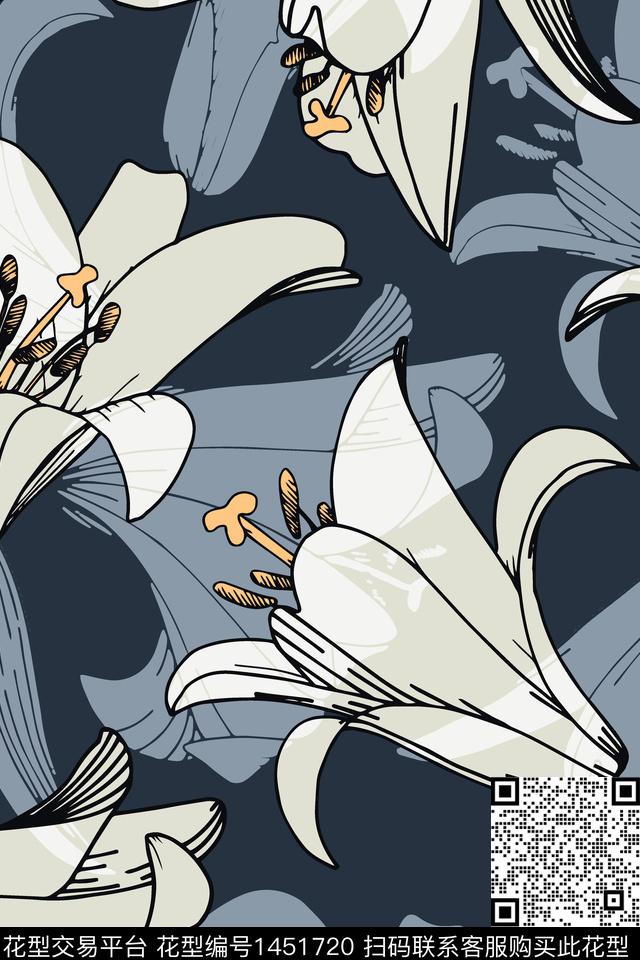 花卉大花配饰传统印花华亿平台下载（图片编号: 1451720） - 瓦栏（Walan）