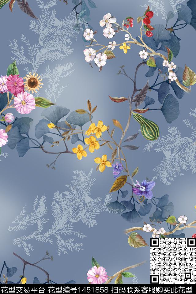 花卉香云纱中国风数码印花华亿平台下载（图片编号: 1451858） - 瓦栏（Walan）