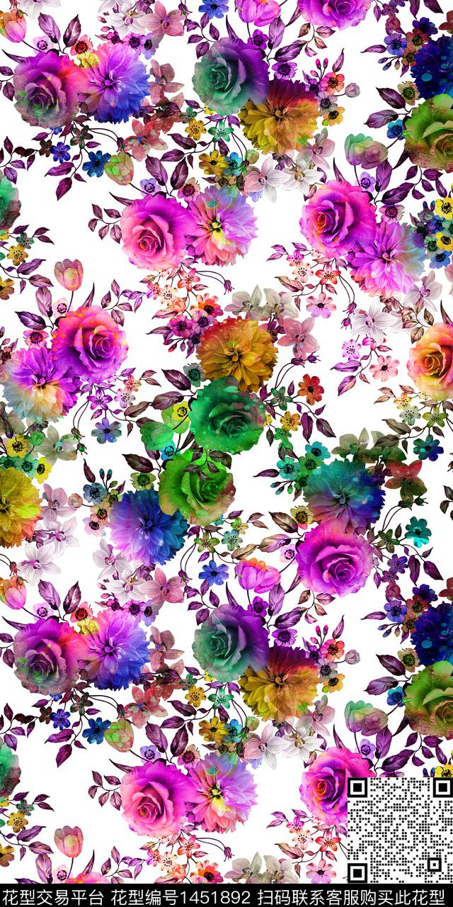 炫彩扎染华亿平台花卉数码印花华亿平台下载（图片编号: 1451892） - 瓦栏（Walan）