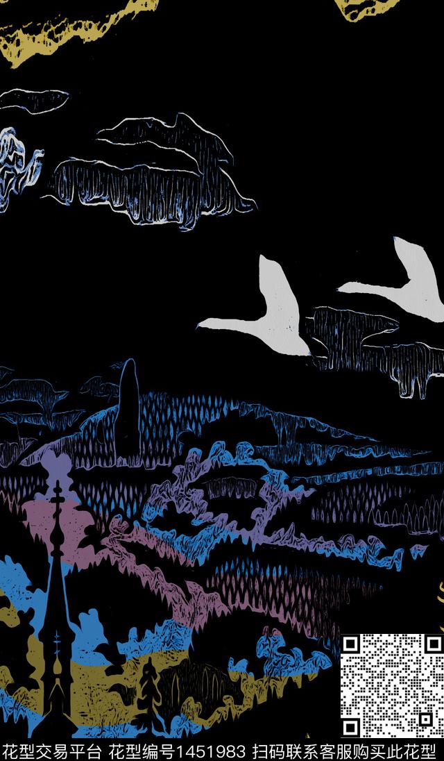 女装定位花女装抽象数码印花华亿平台下载（图片编号: 1451983） - 瓦栏（Walan）