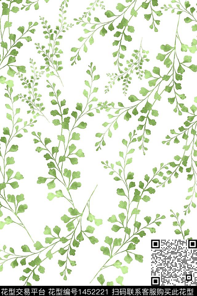 水彩绿植树叶肌理传统印花华亿平台下载（图片编号: 1452221） - 瓦栏（Walan）