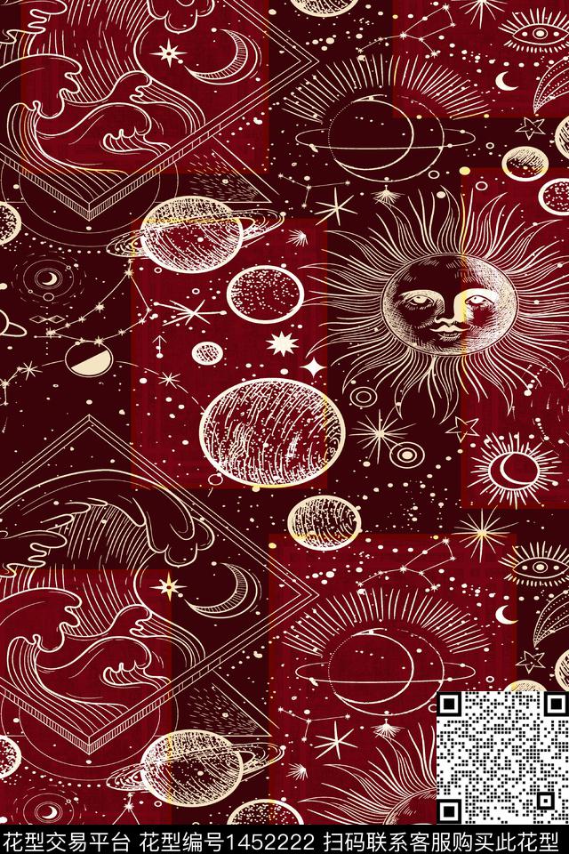 几何花卉星空传统纹样传统印花华亿平台下载（图片编号: 1452222） - 瓦栏（Walan）