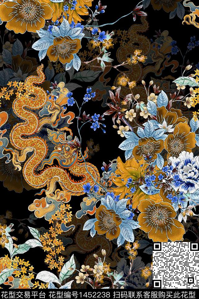 花卉中国风真丝数码印花华亿平台下载（图片编号: 1452238） - 瓦栏（Walan）