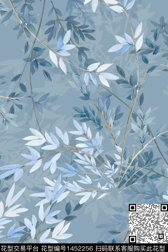 绿植树叶清爽底花卉花卉数码印花华亿平台下载（图片编号: 1452256） - 瓦栏（Walan）