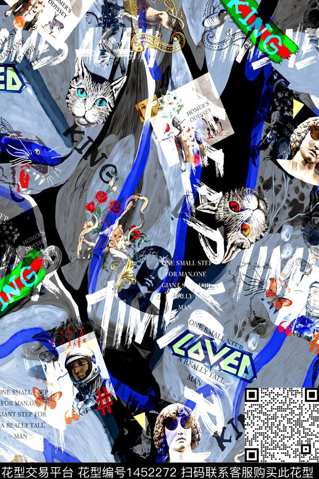 趋势华亿平台字母男装满版花数码印花华亿平台下载（图片编号: 1452272） - 瓦栏（Walan）