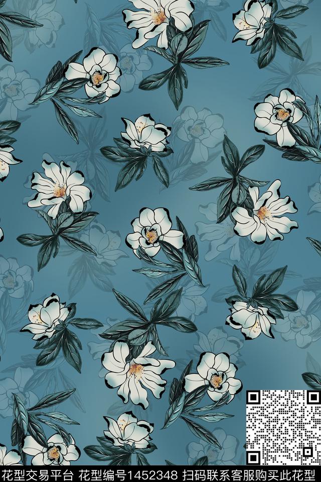 手绘花卉满版散花年轻女性数码印花华亿平台下载（图片编号: 1452348） - 瓦栏（Walan）