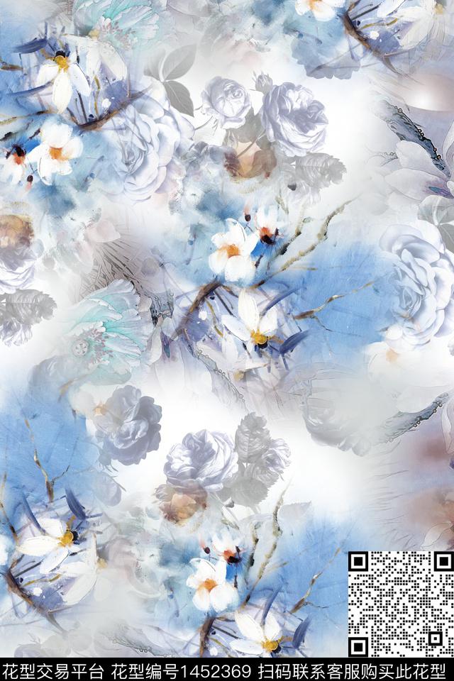 花卉香云纱中国风数码印花华亿平台下载（图片编号: 1452369） - 瓦栏（Walan）