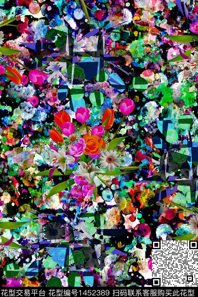 格子渐变扎染华亿平台数码印花华亿平台下载（图片编号: 1452389） - 瓦栏（Walan）