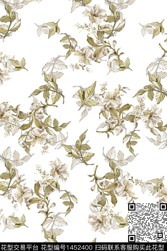 绿植树叶清爽底花卉花卉数码印花华亿平台下载（图片编号: 1452400） - 瓦栏（Walan）