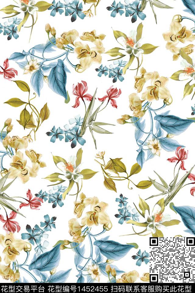 绿植树叶水彩大牌风数码印花华亿平台下载（图片编号: 1452455） - 瓦栏（Walan）