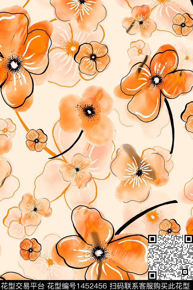 水彩肌理大牌风数码印花华亿平台下载（图片编号: 1452456） - 瓦栏（Walan）