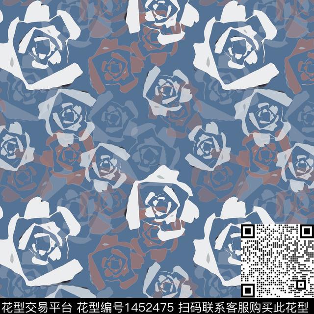 花卉大牌风玫瑰花传统印花华亿平台下载（图片编号: 1452475） - 瓦栏（Walan）