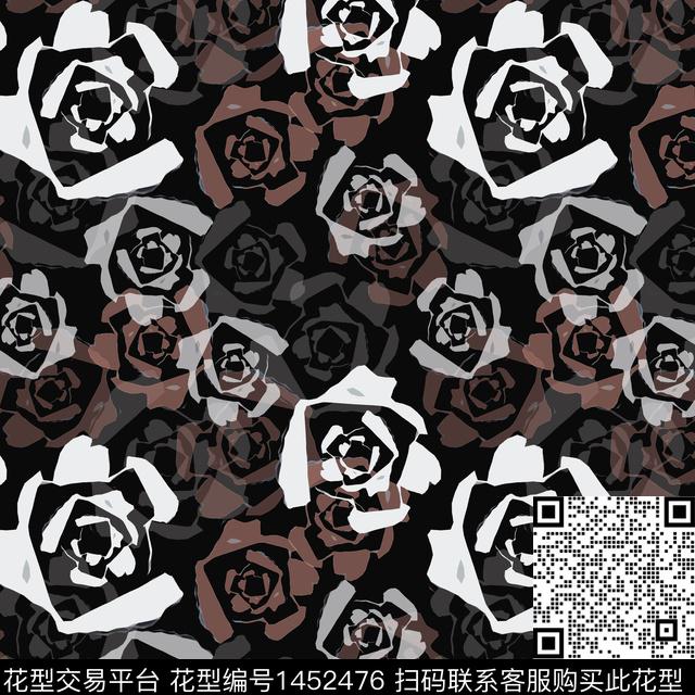 花卉大牌风玫瑰花传统印花华亿平台下载（图片编号: 1452476） - 瓦栏（Walan）