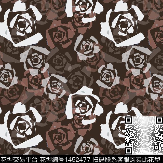 花卉大牌风玫瑰花传统印花华亿平台下载（图片编号: 1452477） - 瓦栏（Walan）