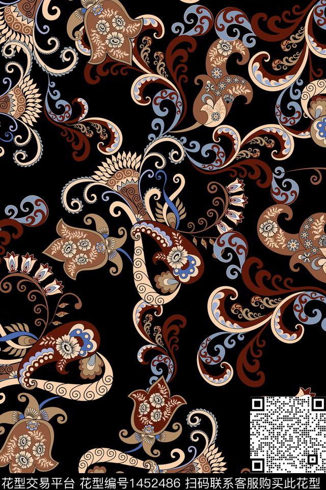 时尚佩斯利真丝数码印花华亿平台下载（图片编号: 1452486） - 瓦栏（Walan）