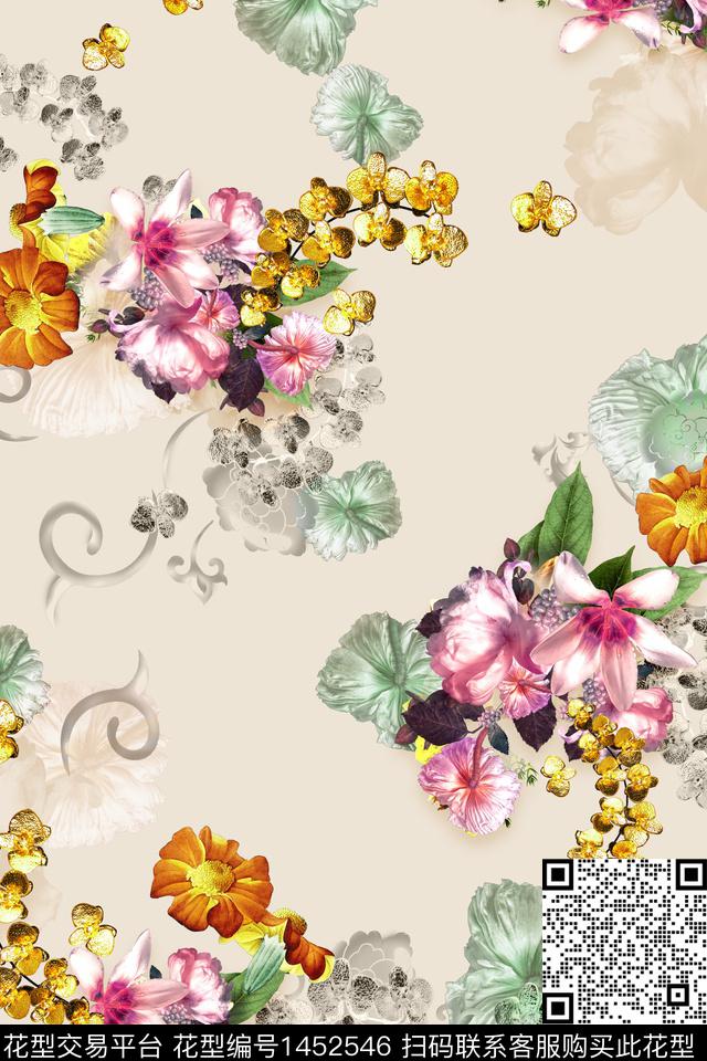 数码华亿平台花卉大牌风数码印花华亿平台下载（图片编号: 1452546） - 瓦栏（Walan）