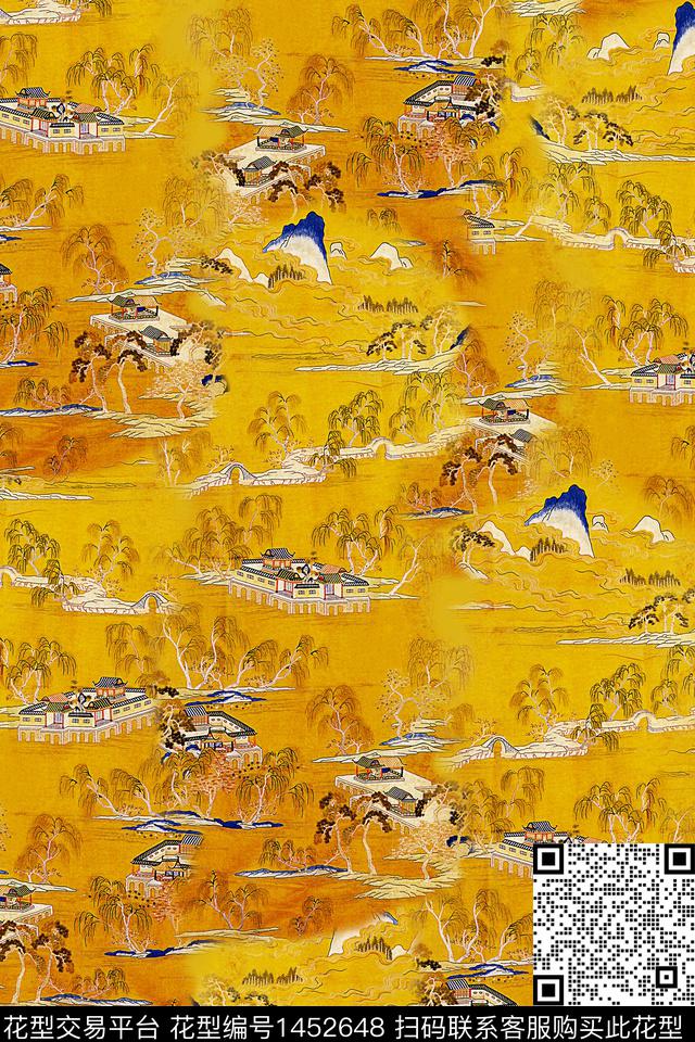 连衣裙香云纱国画山水数码印花华亿平台下载（图片编号: 1452648） - 瓦栏（Walan）