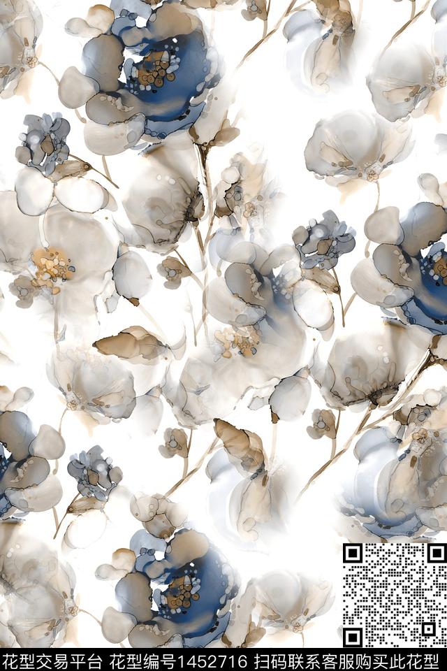 时尚花卉真丝数码印花华亿平台下载（图片编号: 1452716） - 瓦栏（Walan）