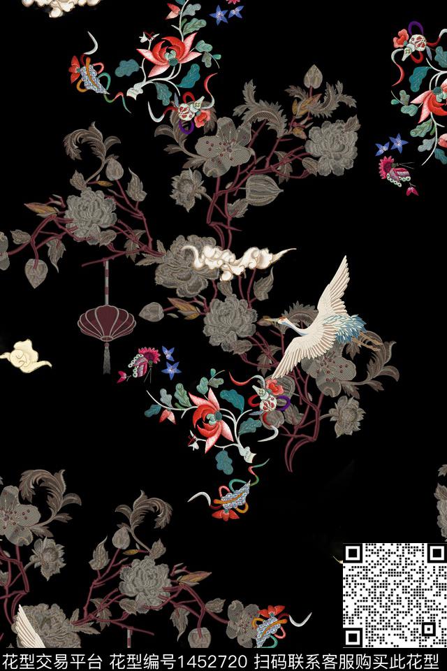 花卉中国风真丝数码印花华亿平台下载（图片编号: 1452720） - 瓦栏（Walan）